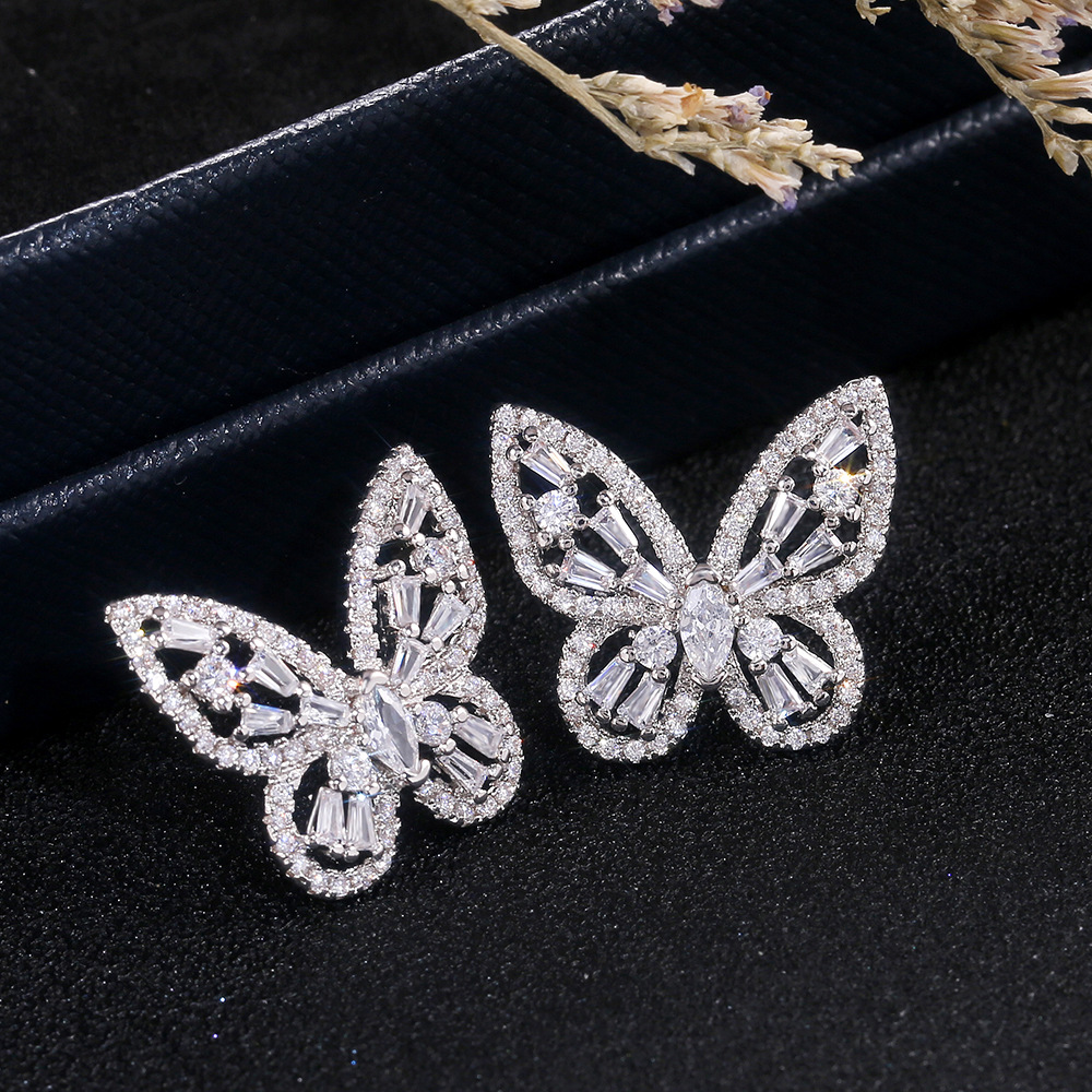Elegant Zirconia Butterfly Stud Earrings, Gift for Women